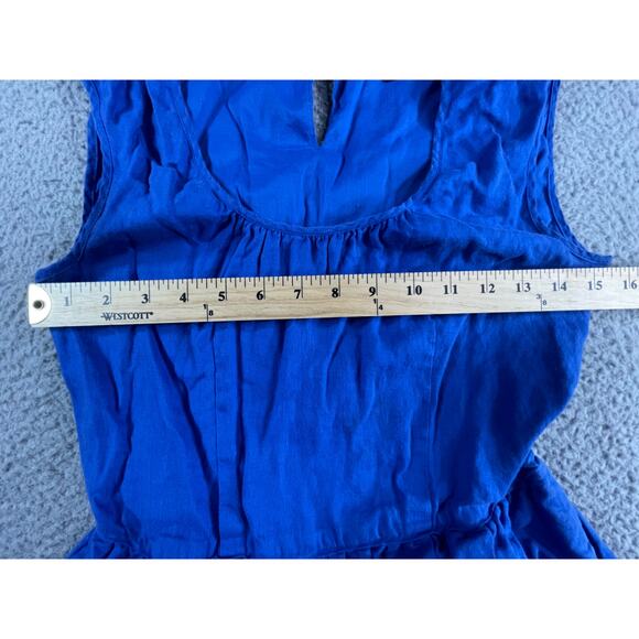 J Crew Dress Womens 0 Linen Royal Blue Pockets Cap Sleeve Fit & Flare Zipper - Picture 6 of 9